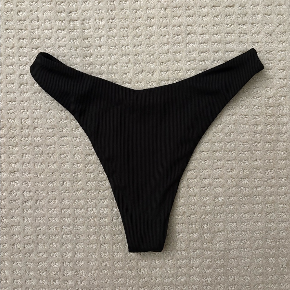 SHEIN Black High Leg Ribbed Bikini Bottom